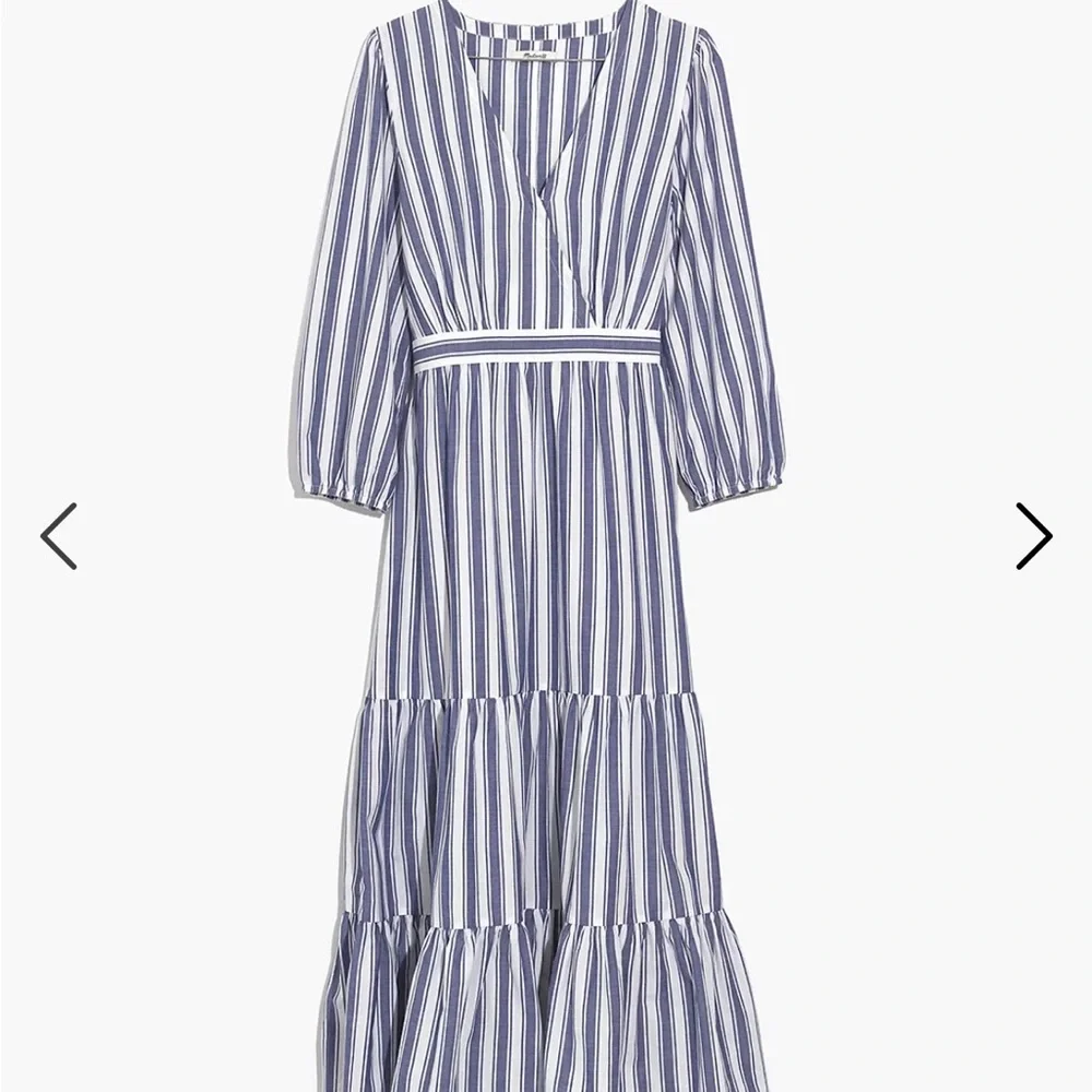Madewell Ruffle-Sleeve Tiered Maxi Dress In Ava Strip Blue, White Size 4